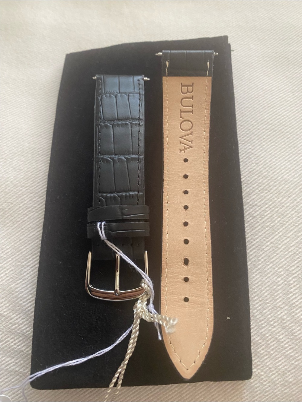 Bulova Black and Tan Croc-Embossed Leather Watch Strap 20mm